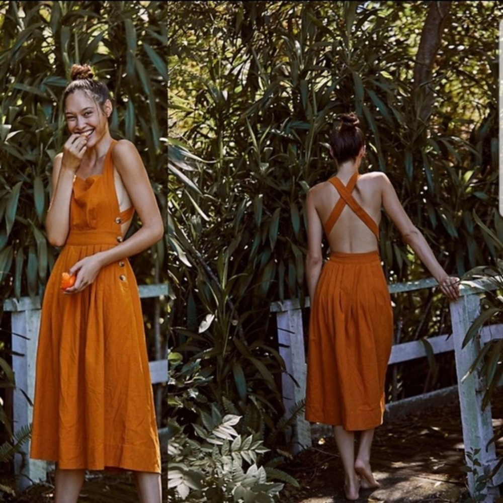 Orange Free People Lula Midi Dress with open back